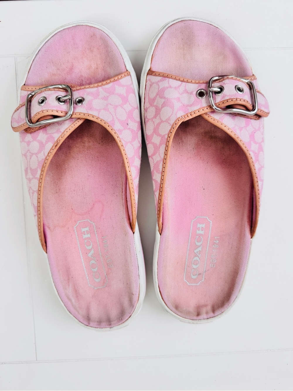 Coach Pink Signature Buckle Slip-On Sandals